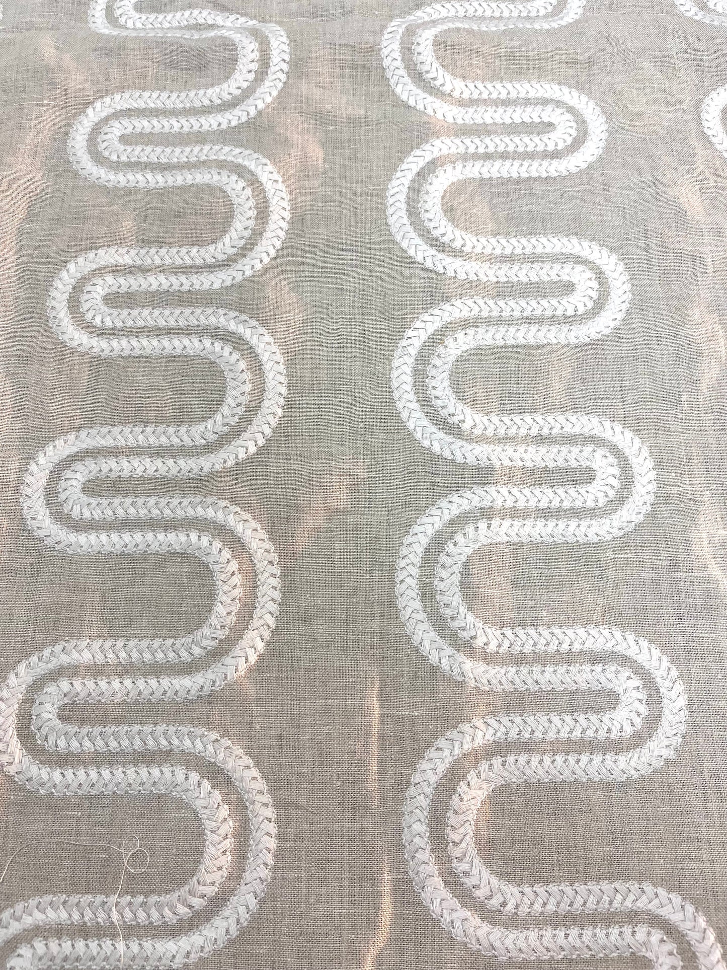 27” x 38” Thibaut Herriot Way Embroidery White on Flax Remnant
