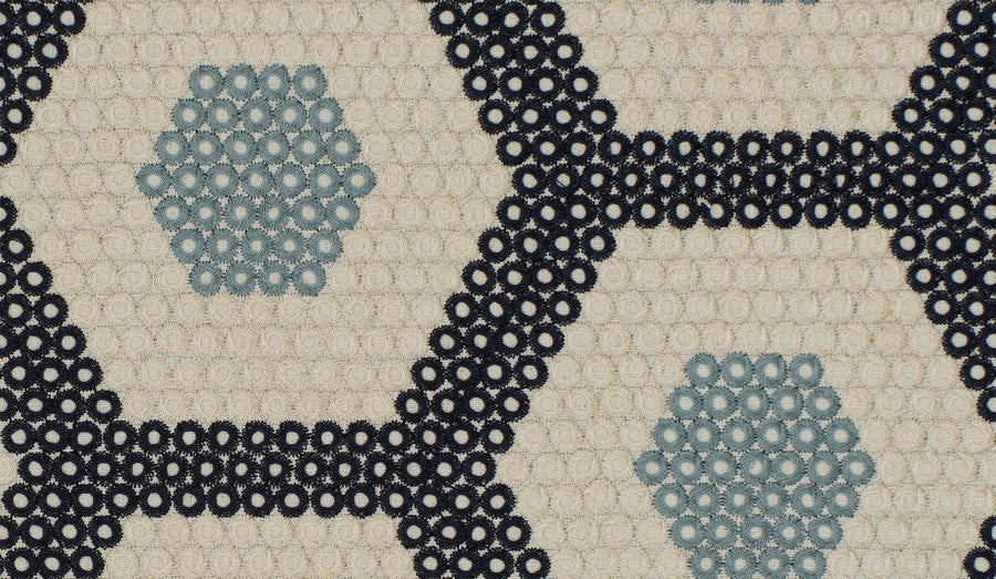 3 Colors Embroidered Drapery Geometric Fabric Navy Blue Beige