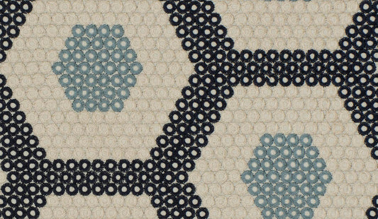 3 Colors Embroidered Drapery Geometric Fabric Navy Blue Beige