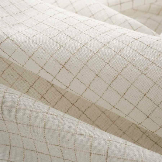 118” Wide Semi Sheer Linen Blend Cream Taupe Check Drapery Fabric FB
