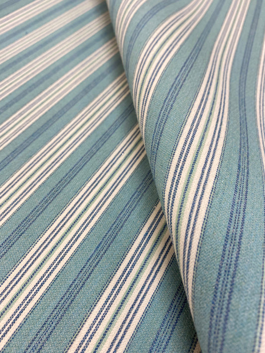 2.8 Yards of 58 Wide Designer Water & Stain Resistant Indoor Outdoor Aqua Blue Cream Navy Nautical Stripe Upholstery Fabric WHS 3263