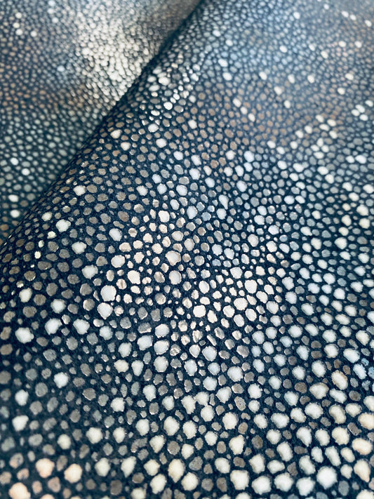 22.5 SF Moore & Giles Charcoal Blue Cream Manta Ray Shagreen Genuine Leather Hide Upholstery WHS 4261