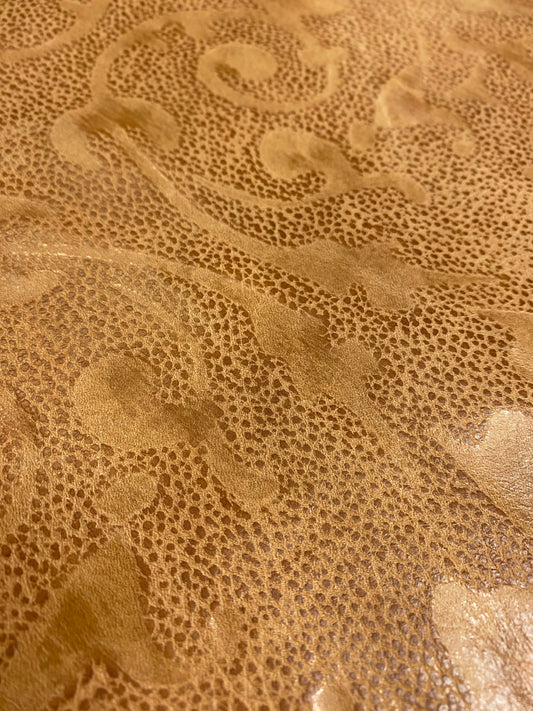 26.5 SF Caramel Brown Tooled Floral Embossed Genuine Upholstery Leather Hide WHS 4310